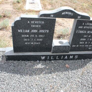 WILLIAMS William John Joseph 1907-1990 &amp; Etricia Henrietta DE VOS 1904-1979
