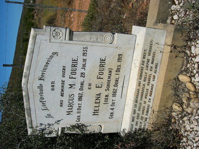 FOURIE Marcus M. 1867-1933 &amp; Helena E. SCHOEMAN 1862-1919