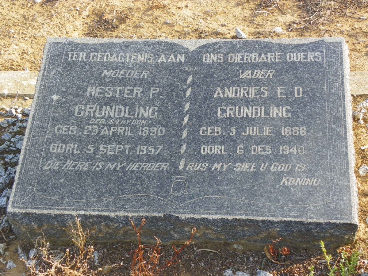GRUNDLING Andries E.D. 1888-1940 & Hester P. STRYDOM 1890-1957