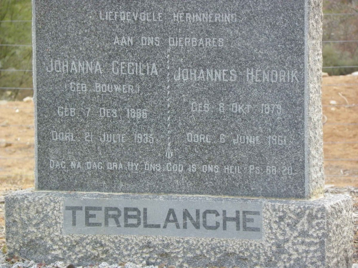 TERBLANCHE Johannes Hendrik 1879-1961 &amp; Johanna Cecilia BOUWER 1886-1935
