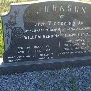 JOHNSON Willem Hendrik 1911-1999 &amp; Catharina Elizabeth SCHOEMAN 1902-1978