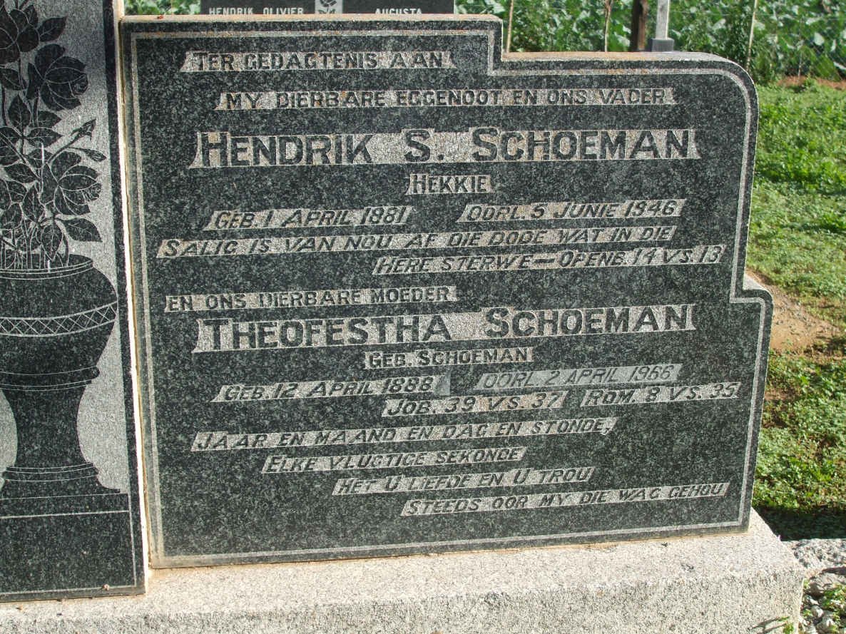 SCHOEMAN Hendrik S. 1881-1946 & Theofestha SCHOEMAN 1888-1966
