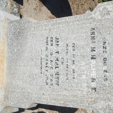 MALHERBE Jan T.1843-1918 &amp; THERON Anna M. 1848-1910