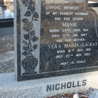 NICHOLLS Manie 1914-1967 &amp; Vera Maria LACKEY 1919-1993