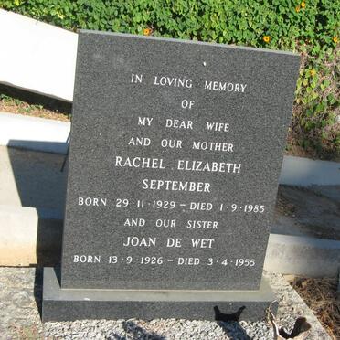 SEPTEMBER Rachel Elizabeth 1929-1985 :: de WET Joan 1926-1955