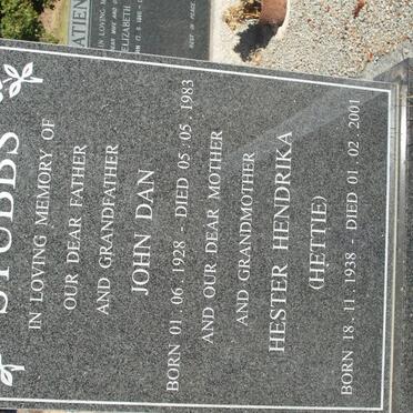 STUBBS John Dan 1928-1983 &amp; Hester Hendrika 1938-2001