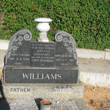 WILLIAMS Adriaan Johannes 1884-1958 &amp; Gerty Elizabeth 1892-1982