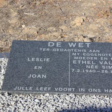 WET Ethel Valerie, de nee SIMS 1940-2005 :: de WET Leslie :: de Wet Joan