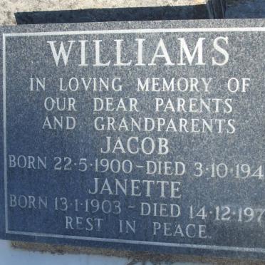 WILLIAMS Jacob 1900-1946 &amp; Janette 1903-1979