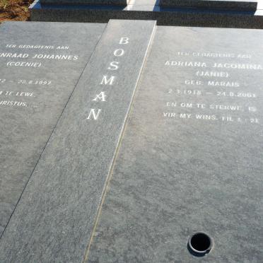 BOSMAN Coenraad Johannes 1912-1997 &amp; Adriana Jacomina MARAIS 1918-2001