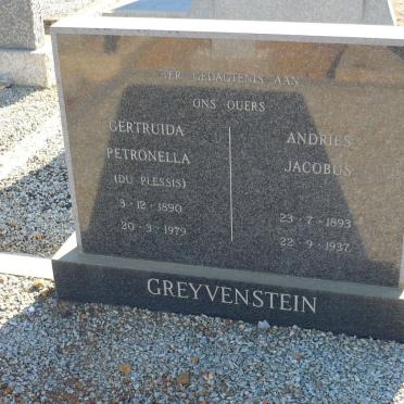 GREYVENSTEIN Andries Jacobus 1893-1937 &amp; Gertruida Petronella DU PLESSIS 1890-1979