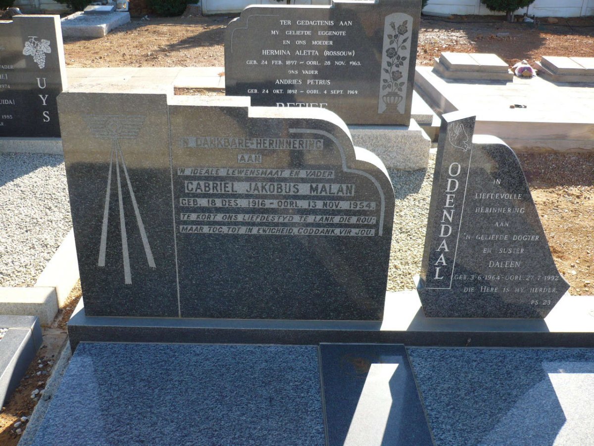 MALAN Gabriël Jacobus 1916-1954 :: ODENDAAL Daleen 1964-1992