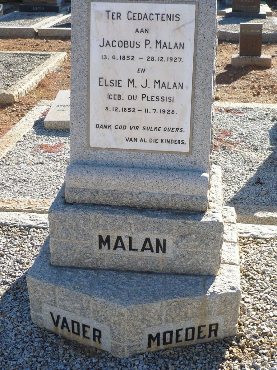 MALAN Jacobus P. 1852-1927 &amp; Elsie M.J. DU PLESSIS 1852-1928
