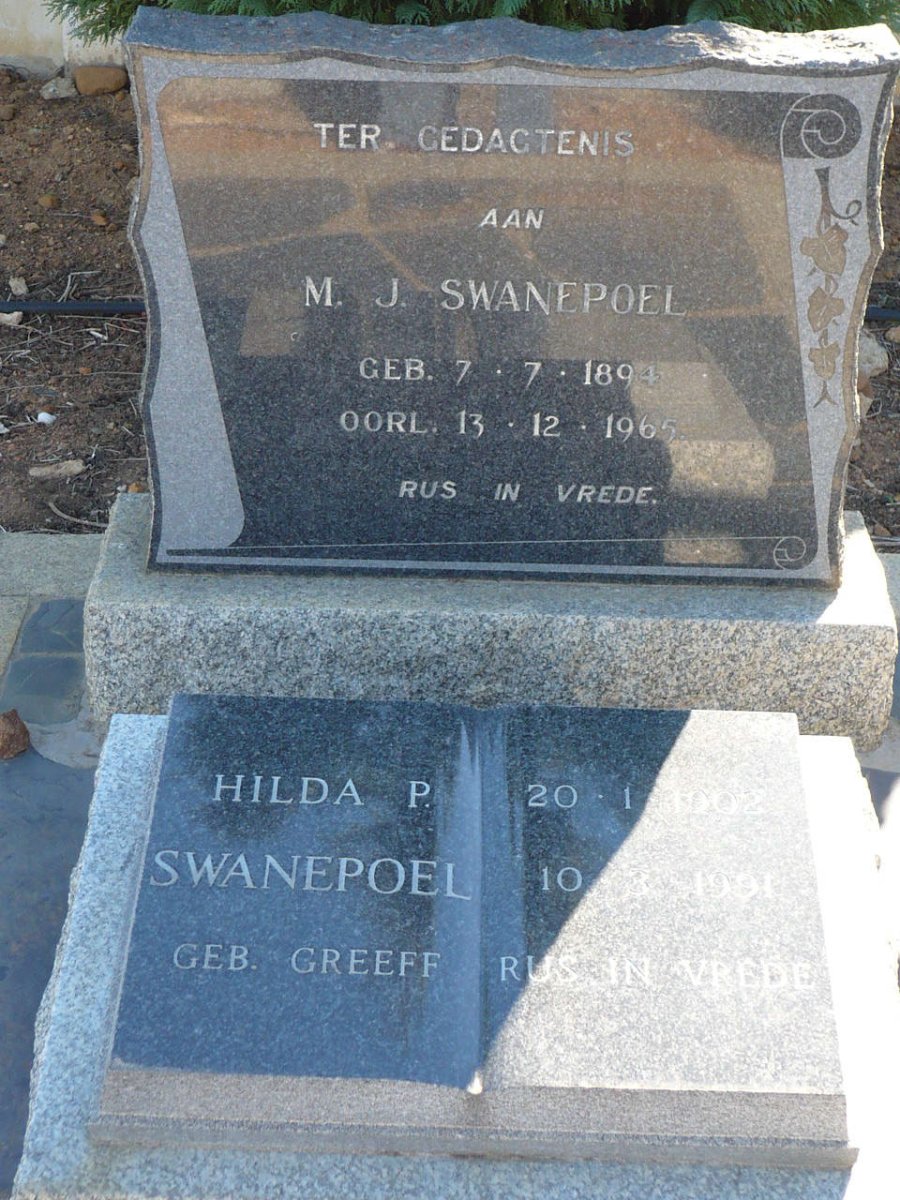 SWANEPOEL M.J. 1894-1965 &amp; Hilda P. GREEFF 1902-1991