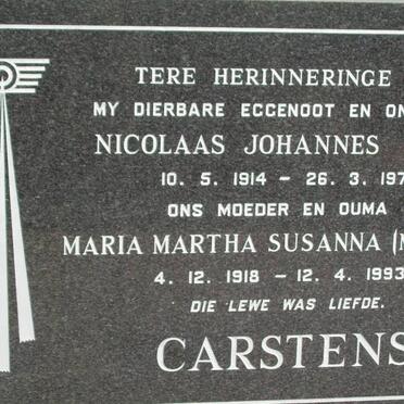 CARSTENS Nicolaas Johannes 1914-1972 &amp; Maria Martha Susanna MOUTON 1918-1993