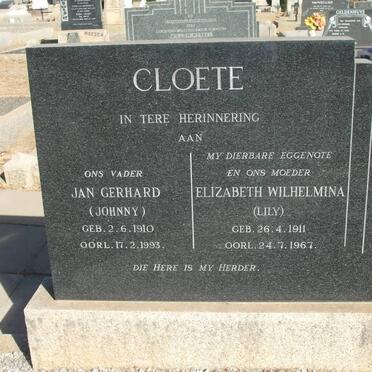 CLOETE Jan Gerhard 1910-1993 &amp; Elizabeth Wilhelmina 1911-1967