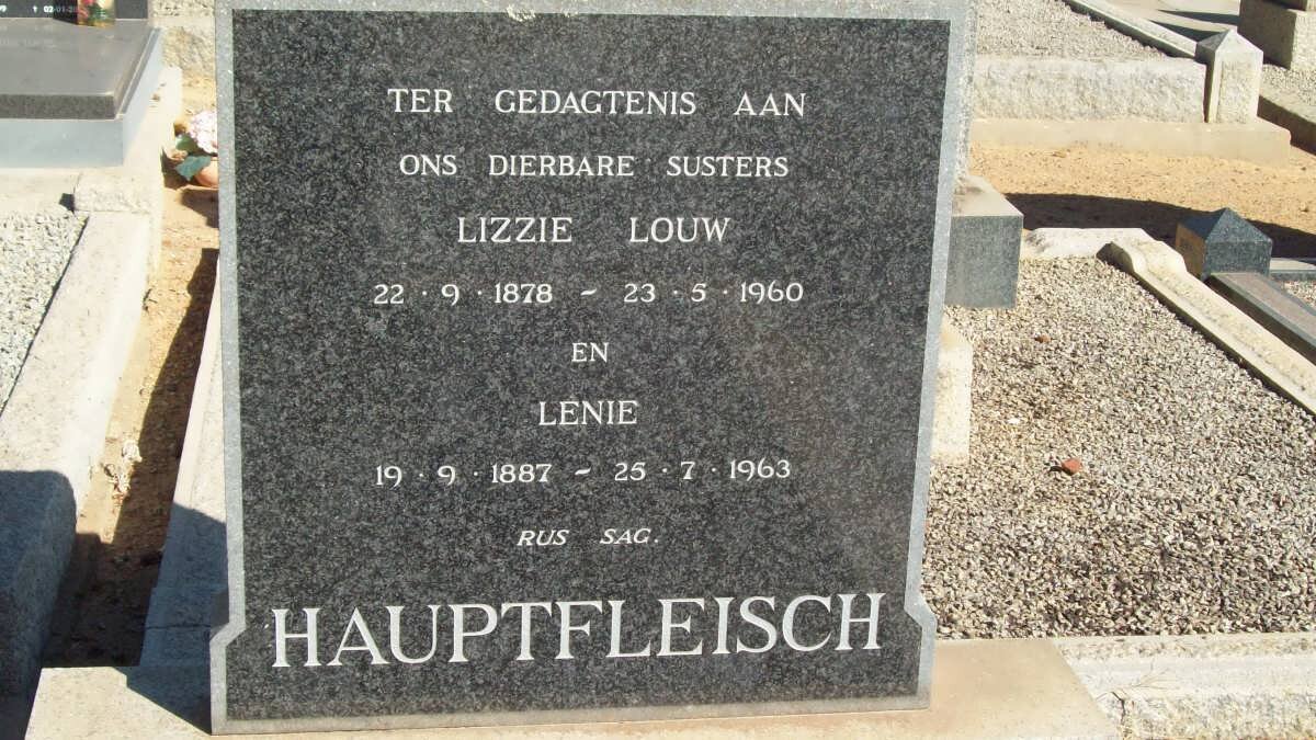 LOUW Lizzie nee HAUPTFLEISCH 1878-1960 :: HAUPTFLEISCH Lenie 1887-1963
