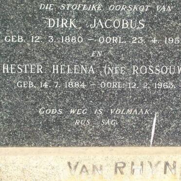 RHYN Dirk Jacobus, van 1880-1953 &amp; Hester Helena ROSSOUW 1884-1963