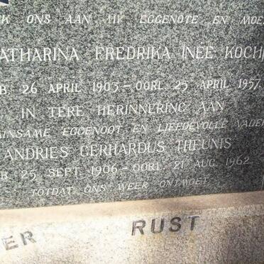 RUST Andries Gerhardus Theunis 1906-1962 &amp; Catharina Fredrika KOCK 1903-1957