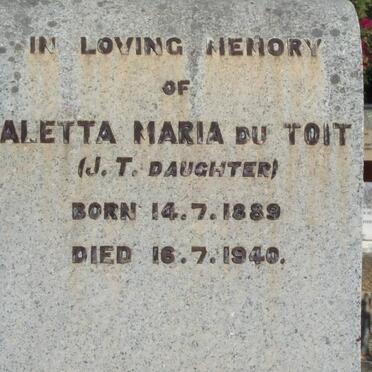 TOIT Aletta Maria, du 1889-1940