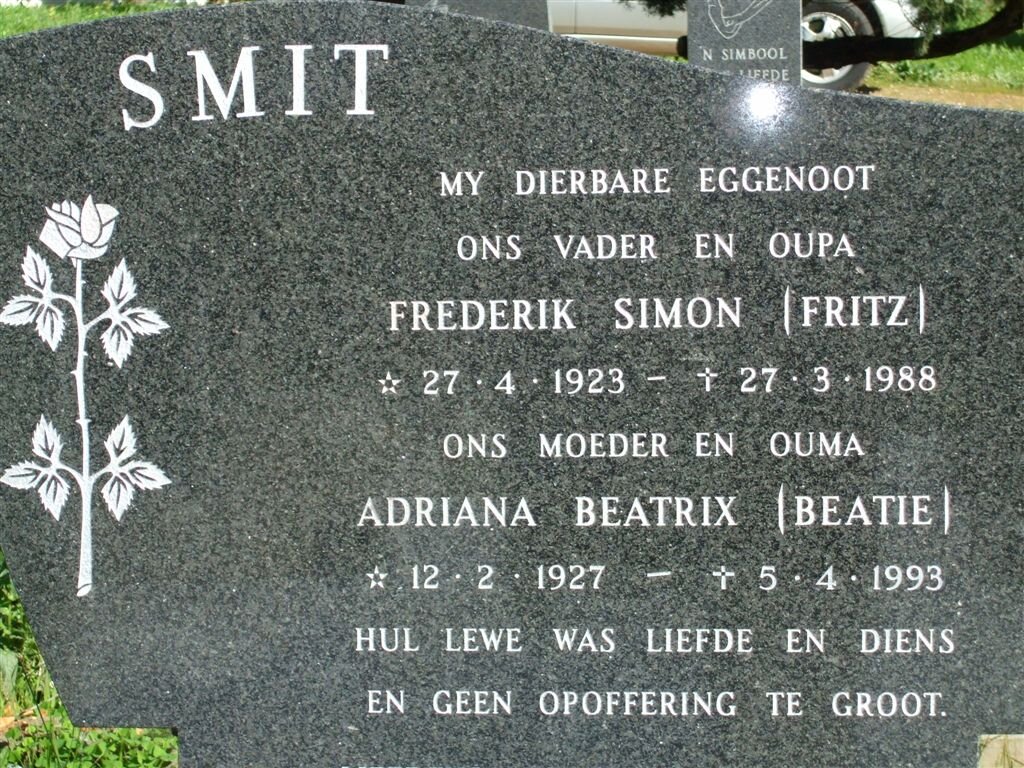 SMIT Frederik Simon 1923-1988 &amp; Adriana Beatrix 1927-1993