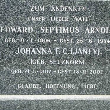 ARNOLD Edward Septimus 1906-1954 &amp; Johanna F.C. SETZKORN 1907-2001