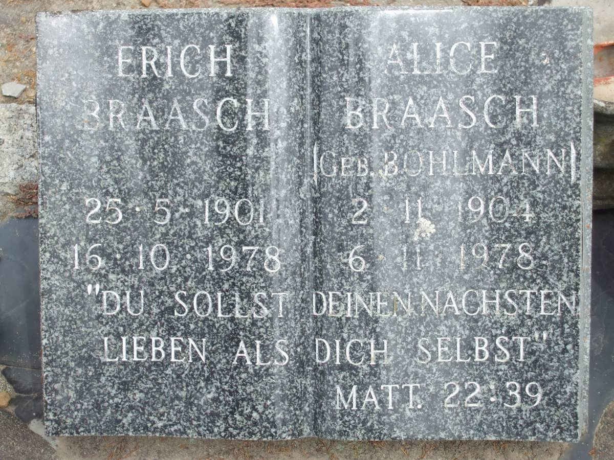 BRAASCH Erich 1901-1978 &amp; Alice BOHLMANN 1904-1978