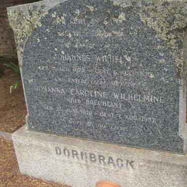 DORNBRACK Johannes Wilhelm 1875-1956 &amp; Johanna Caroline Wilhelmine BRECHLIN 1879-1957 