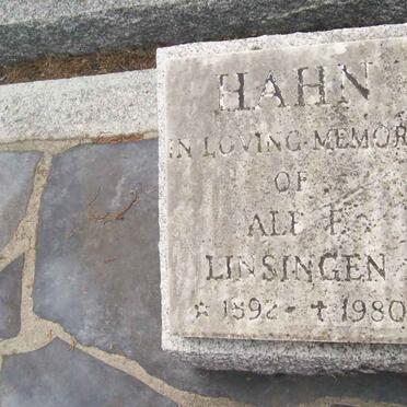 HAHN Alf F. nee LINSINGEN 1892-1980