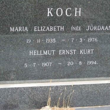 KOCH Hellmut Ernst Kurt 1907-1994 &amp; Maria Elizabeth JORDAAN 1935-1976