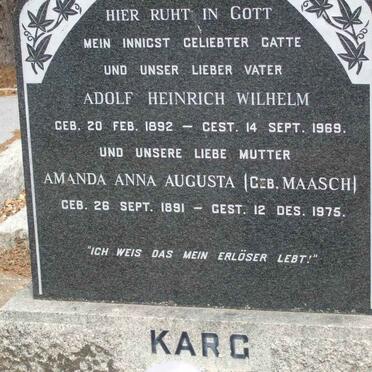 KARG Adolf Heinrich Wilhelm 1892-1969 &amp; Amanda Anna Augusta MAASCH 1891-1975 
