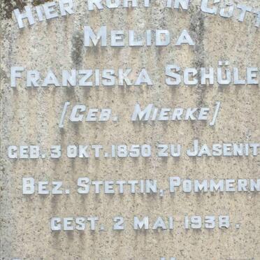SCHULER Melida Franziska nee MIERKE 1850-1938