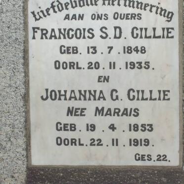 CILLIE Francois S.D. 1848-1935 &amp; Johanna G. MARAIS 1853-1919