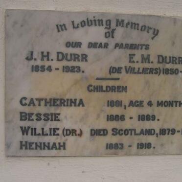DURR J.H. 1854-1923 &amp; E.M. DE VILLIERS 1850-1927
