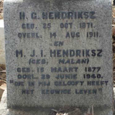 HENDRIKSZ H.G. 1871-1911 &amp; M.J.I. MALAN 1877-1940
