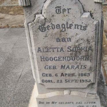 HOOGENDOORN Aletta Sophia nee MARAIS 1865-1932