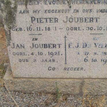 JOUBERT Pieter 18?1-1943 :: JOUBERT Jan -1921 :: DE VILLIERS  F.J. 1892-1971