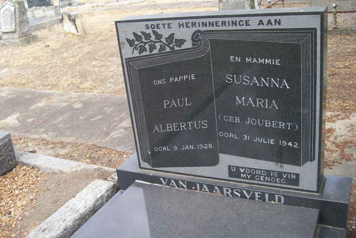 JAARSVELD Paul Albertus, van -1928 &amp; Susanna Maria JOUBERT -1942