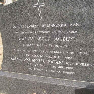 JOUBERT Willem Adolf 1890-1968 &amp; Elsabé Antoinette DE VILLIERS 1891-1988
