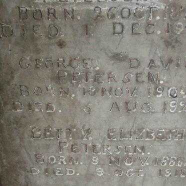 PETERSEN George David 1904-1927 :: PETERSEN Betty Elizabeth 1888-1918