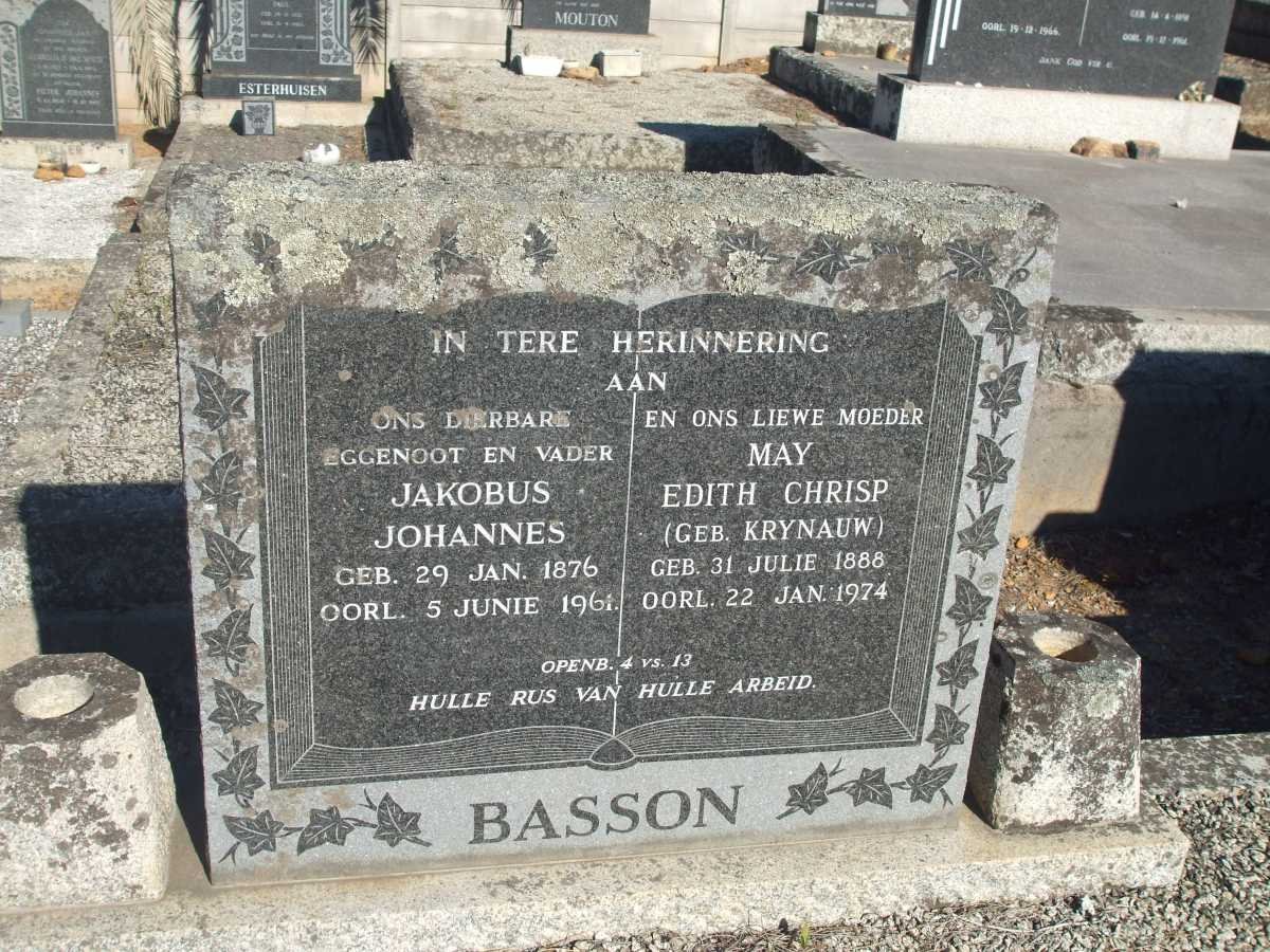 BASSON Jakobus Johannes 1876-1961 &amp; May Edith Chrisp KRYNAUW 1888-1974
