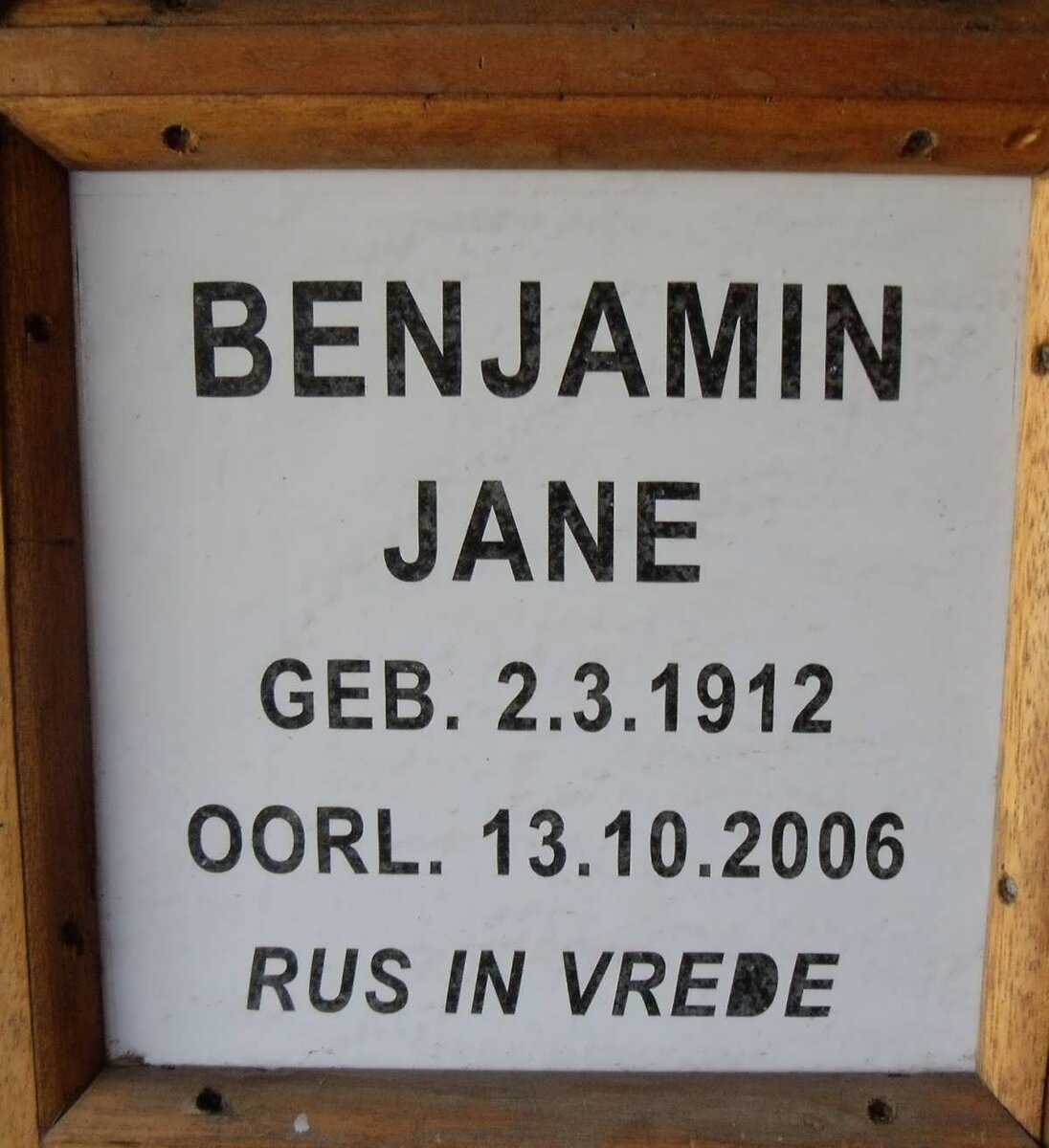 BENJAMIN Jane 1912-2006