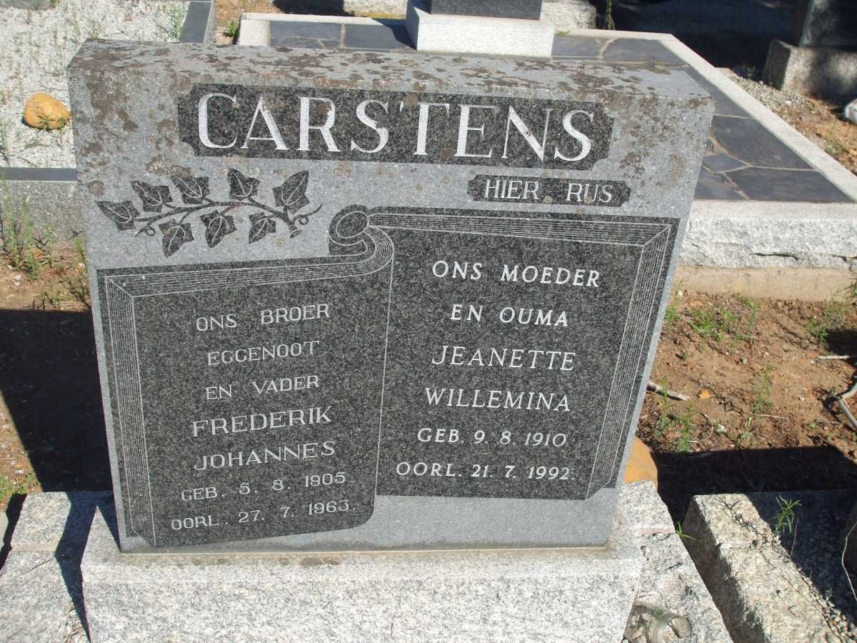 CARSTENS Frederik Johannes 1905-1963 &amp; Jeanette Willemina 1910-1992