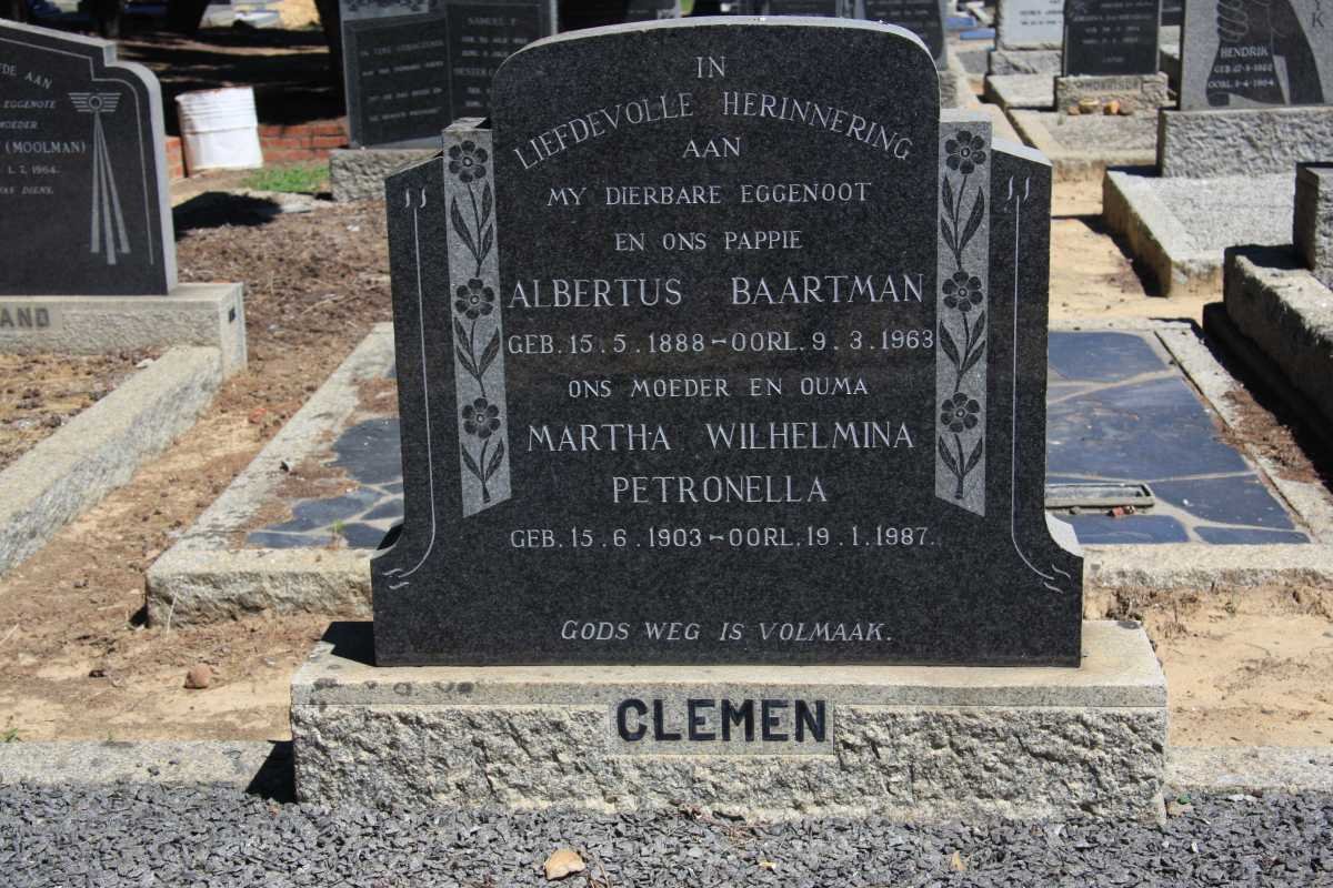 CLEMEN Albertus Baartman 1888-1963 &amp; Martha Wilhelmina Petronella 1903-1987