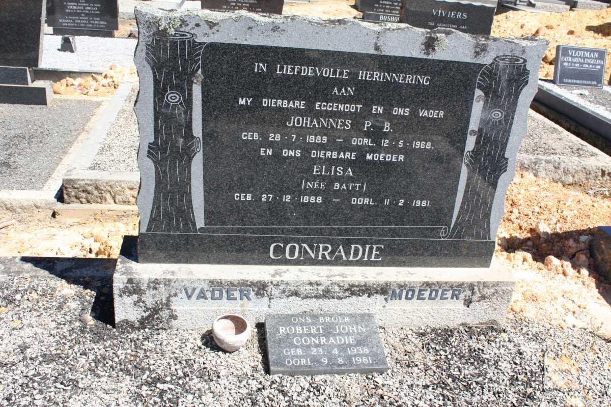 CONRADIE Johannes P.B. 1889-1968 &amp; Elisa BATT 1888-1981 :: CONRADIE Robert John 1938-1981