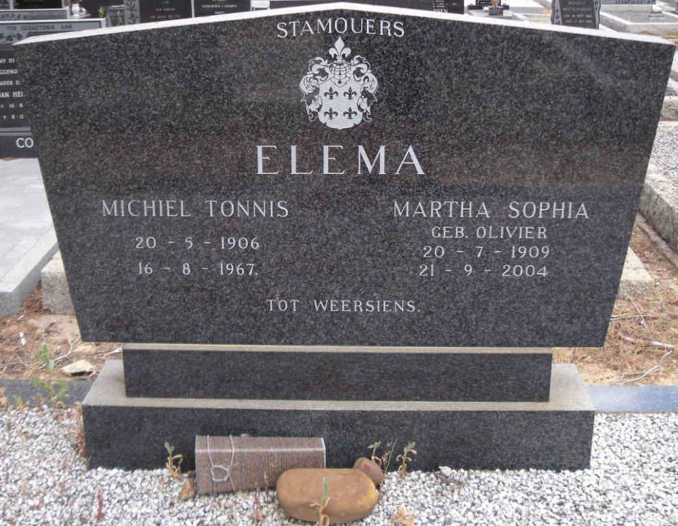 ELEMA Michiel Tonnis 1906-1967 &amp; Martha Sophia  OLIVIER 1909-2004