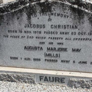 FAURE Jacobus Christian 1879-1955 &amp; Augusta Marjorie May MILLS 1889-1984