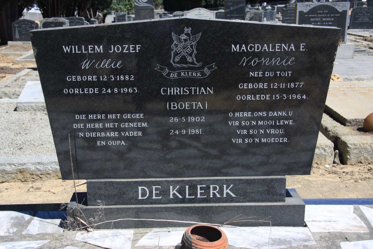 KLERK Willem Jozef, de 1882-1963 &amp; Magdalena E. DU TOIT 1877-1964 :: DE KLERK Christian 1902-1981