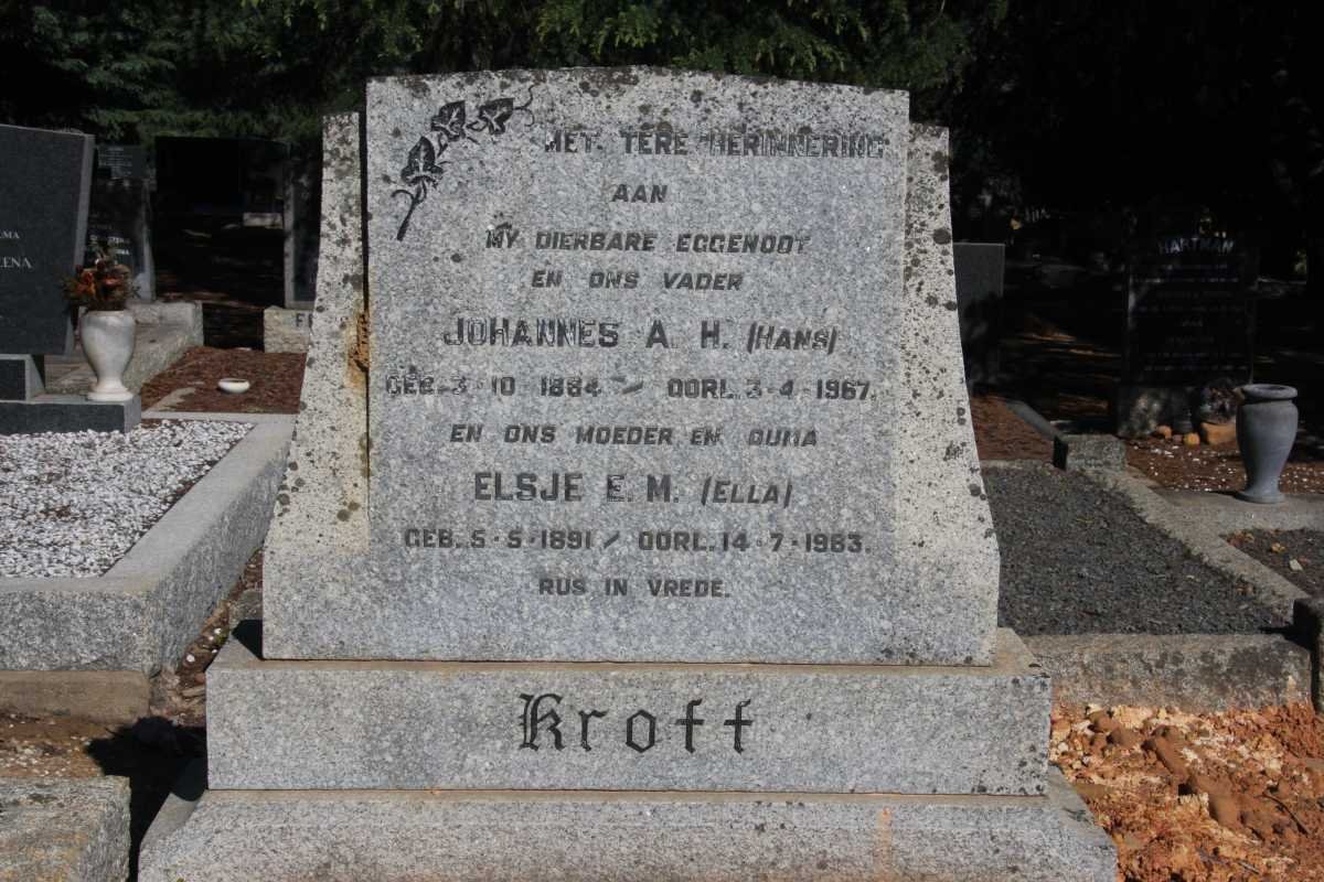 KROFF Johannes A.H. 1884-1967 &amp; Elsje E.M. 1891-1983
