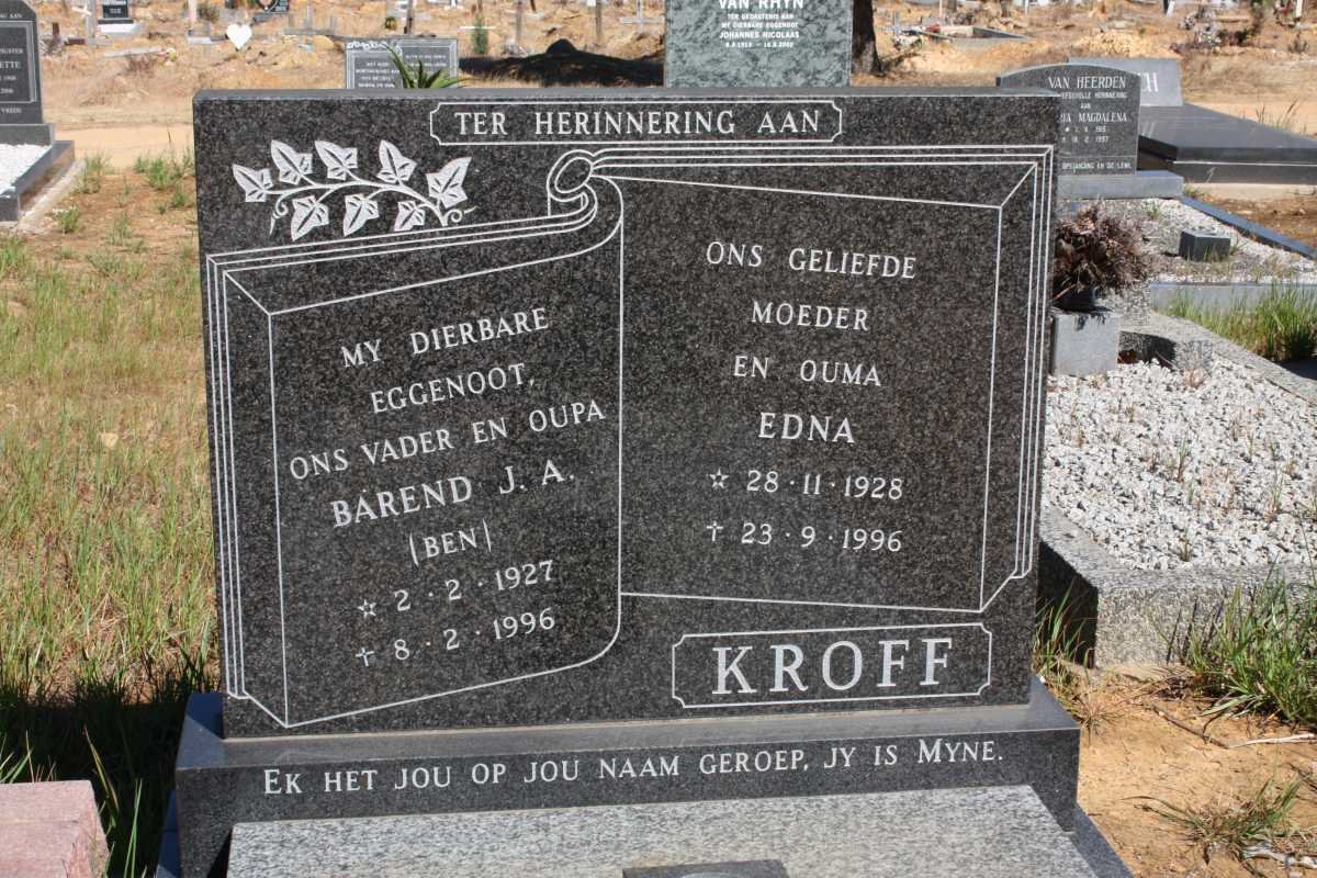 KROFF Barend J.A. 1927-1996 &amp; Edna 1928-1996
